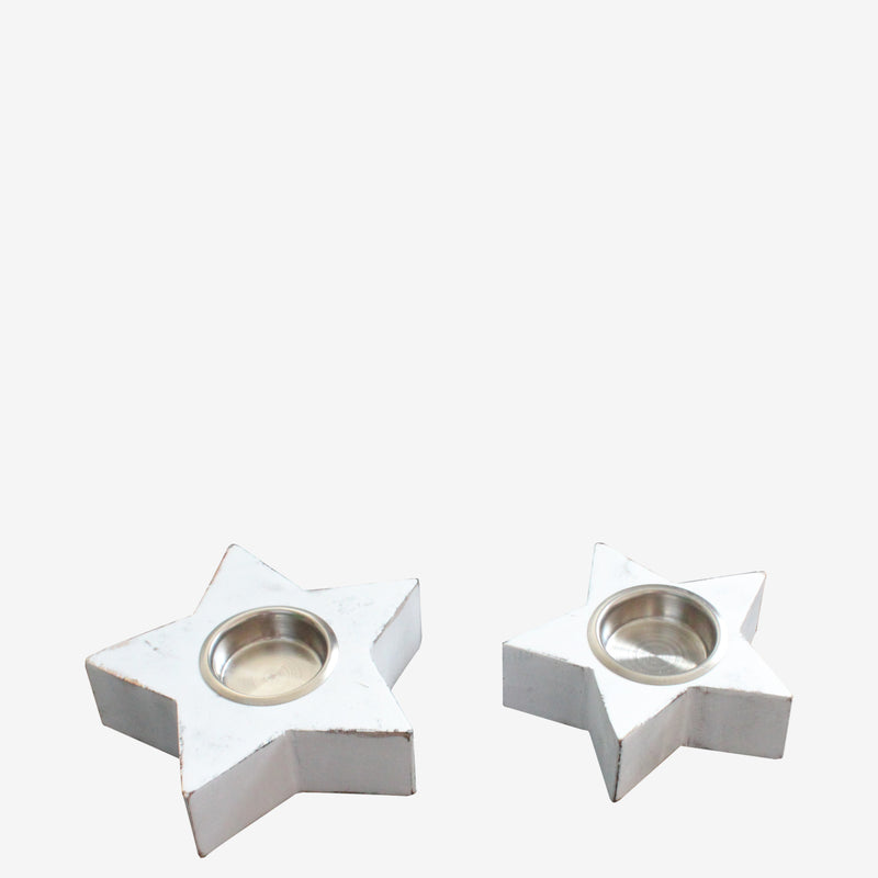 Set of 2 Star Tealight Holder - White