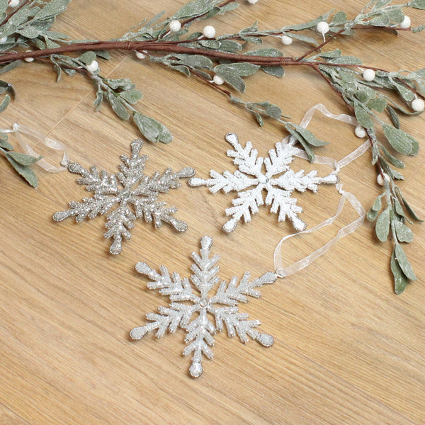 Snowflake Beaded Hanging Decoration - Clear